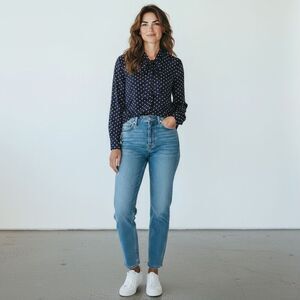 J. Crew Navy Polka Dot Button Down Shirt